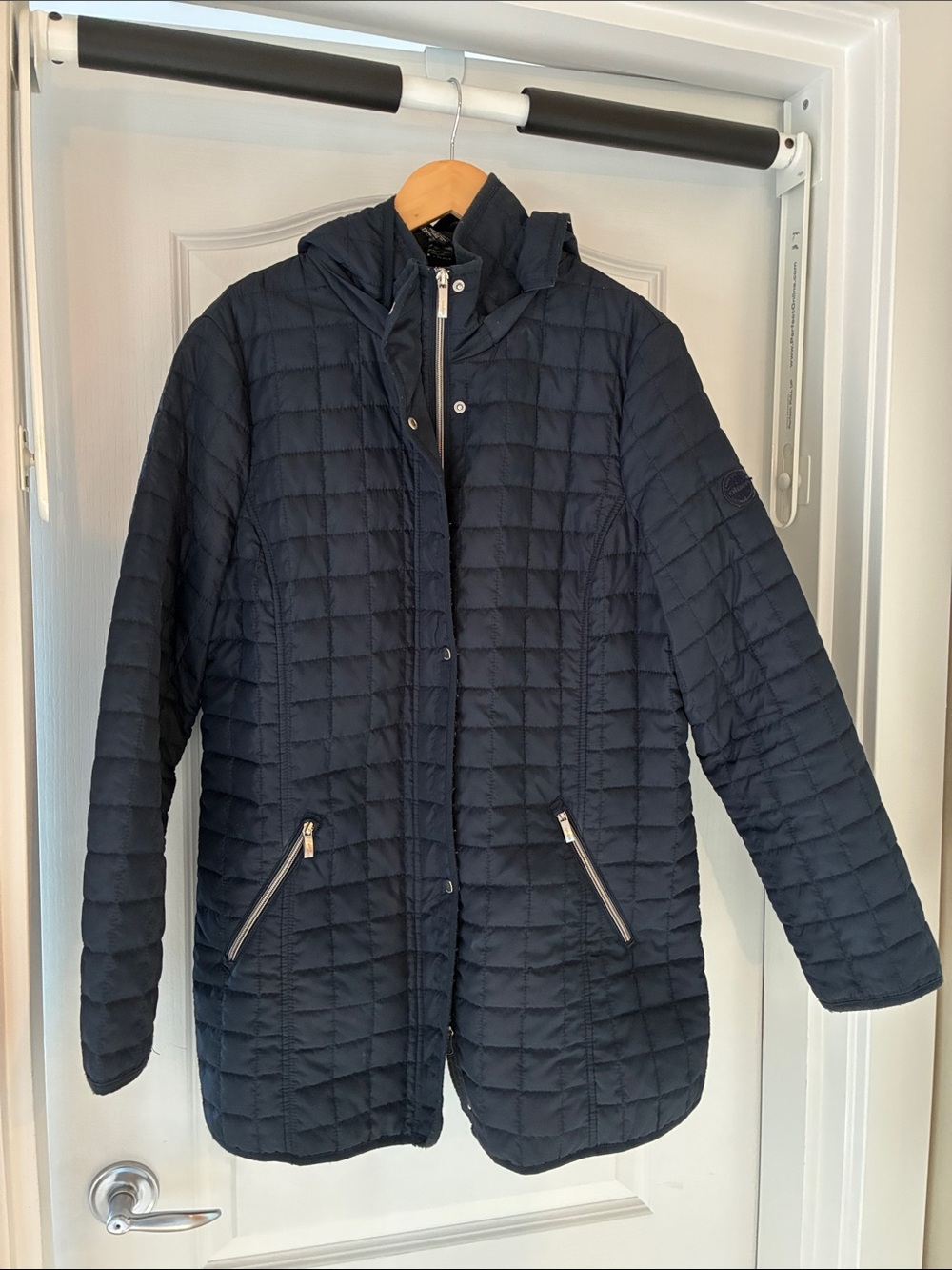 women's Quilted Hooded Jacket in Navy by Olsen